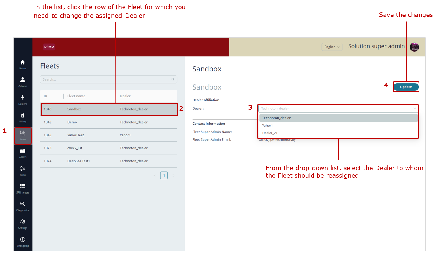Example of reassigning a Fleet to another Dealer Example of reassigning a Fleet to another Dealer