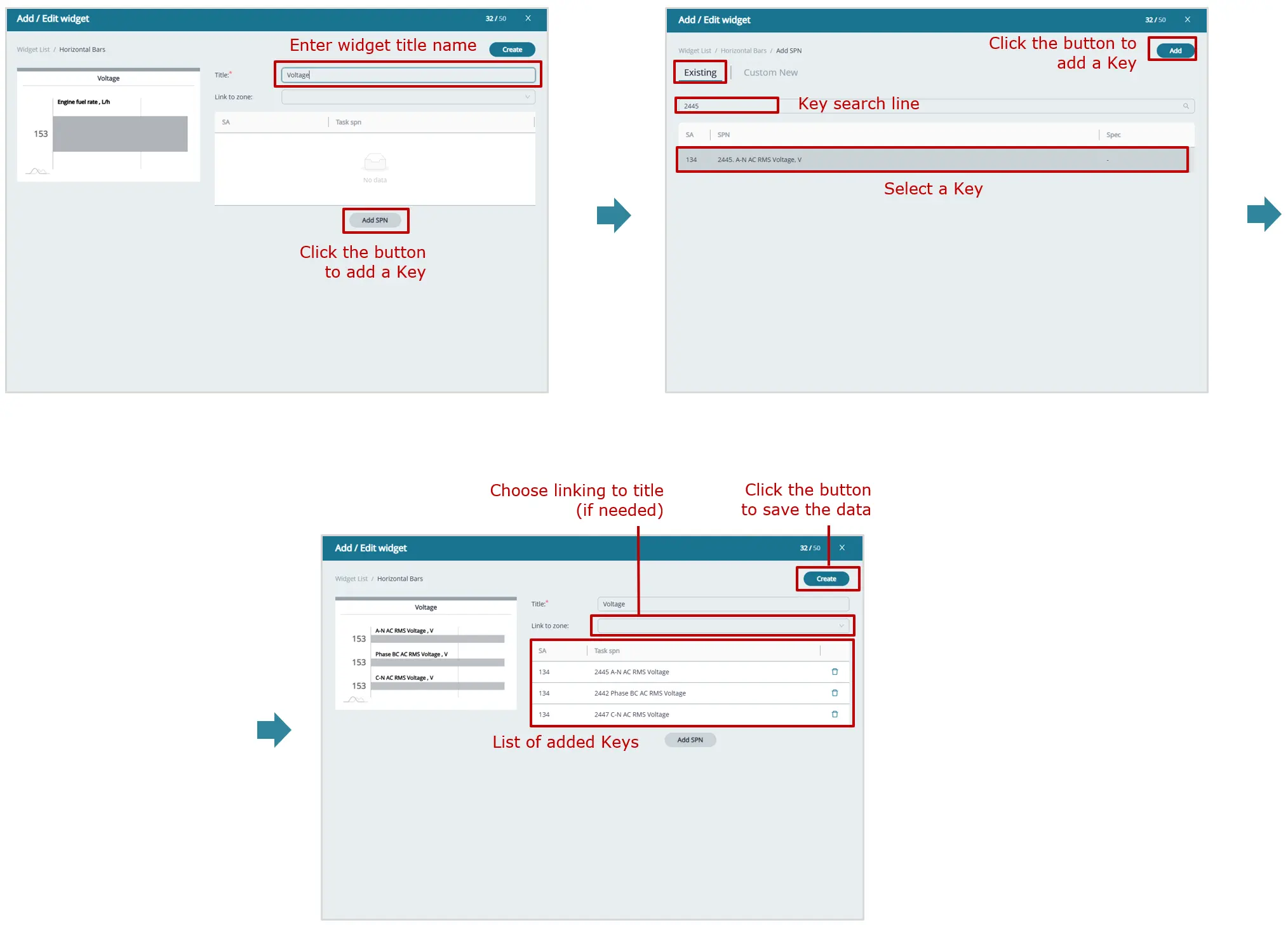Examples of creating Dashboard Templates_creating a Dashboard Template for a single Asset_example of adding multiple Keys from the default preset Key list to a progress bar widget Examples of creating Dashboard Templates_creating a Dashboard Template for a single Asset_example of adding multiple Keys from the default preset Key list to a progress bar widget