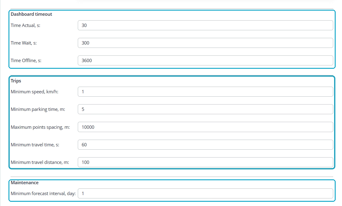 Set Asset status, Trip, and maintenance intervals