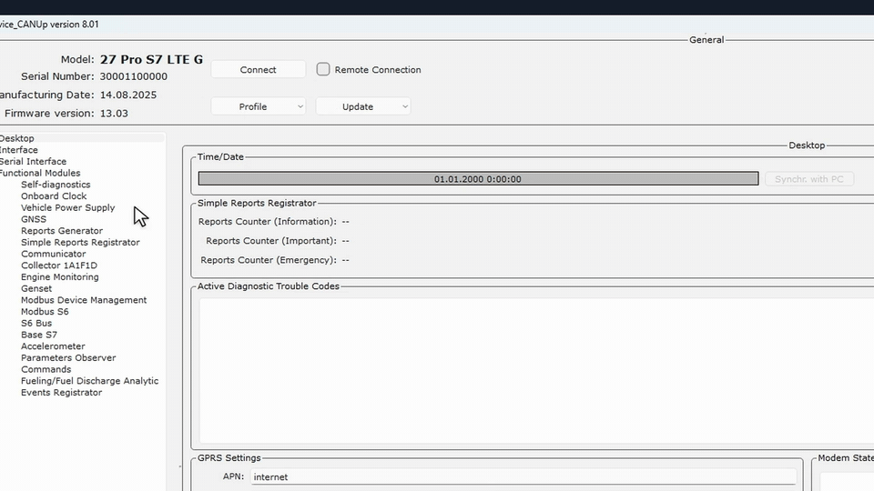 Specify the APN and the UNUM Genset Server