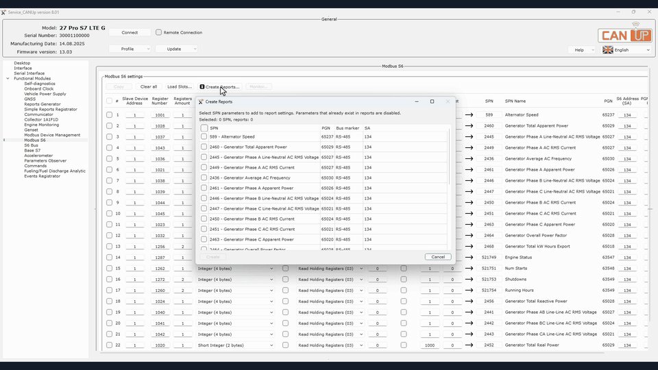 Create reports for Parameters